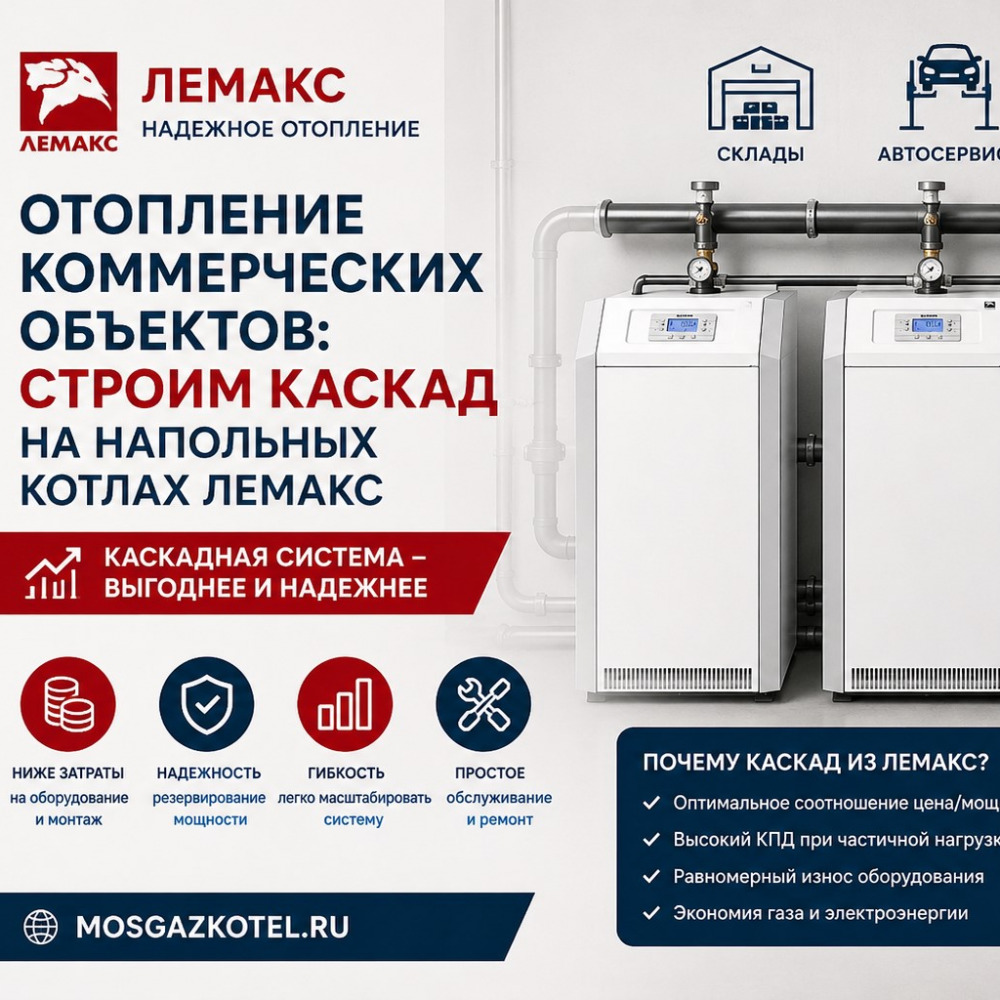 Отопление коммерческих объектов: строим каскад на напольных котлах Лемак