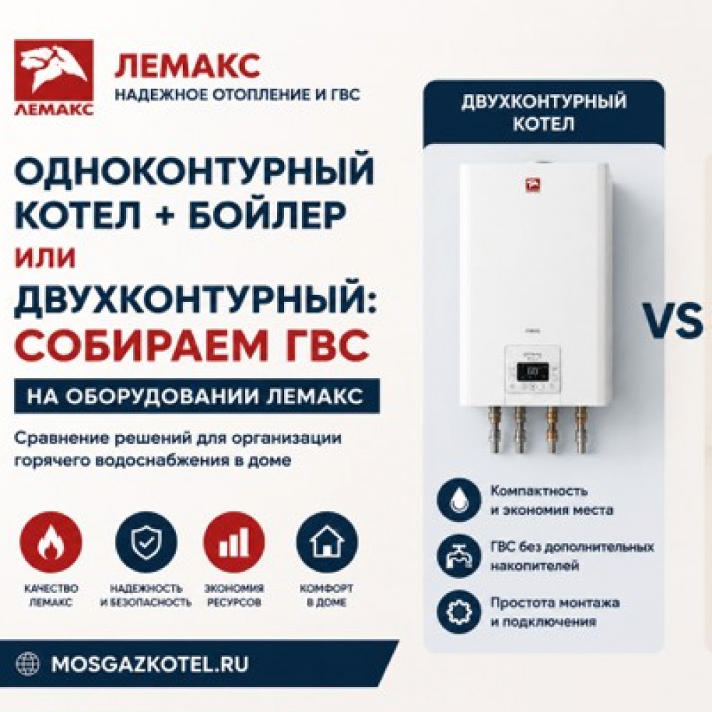 Одноконтурный котел + бойлер или двухконтурный: собираем ГВС на оборудовании Лемакс